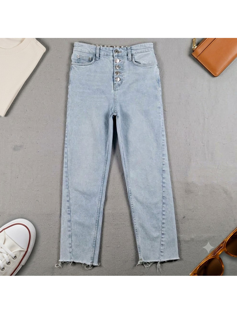 BDG Urban Outfitters Girlfriend Jeans Striped Yoke Button Fly Light Wash 26
